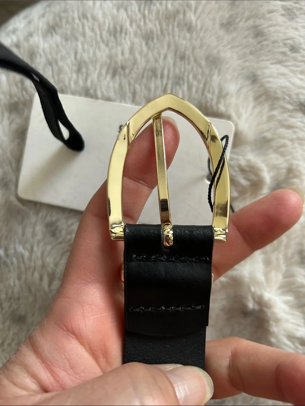 Saint + Sofia Black Leather Belt with Gold Accent Buckle